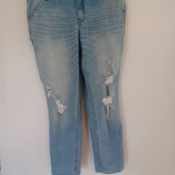 Hollister Denim Boyfriend Overalls Womens Large 36"X 24" Thrashed Jeans - Picture 2 of 11